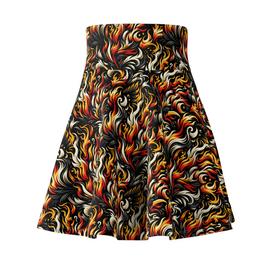 Fire & Flames Bold Streetwear Statement Women's Skater Skirt - 8404 Design-55