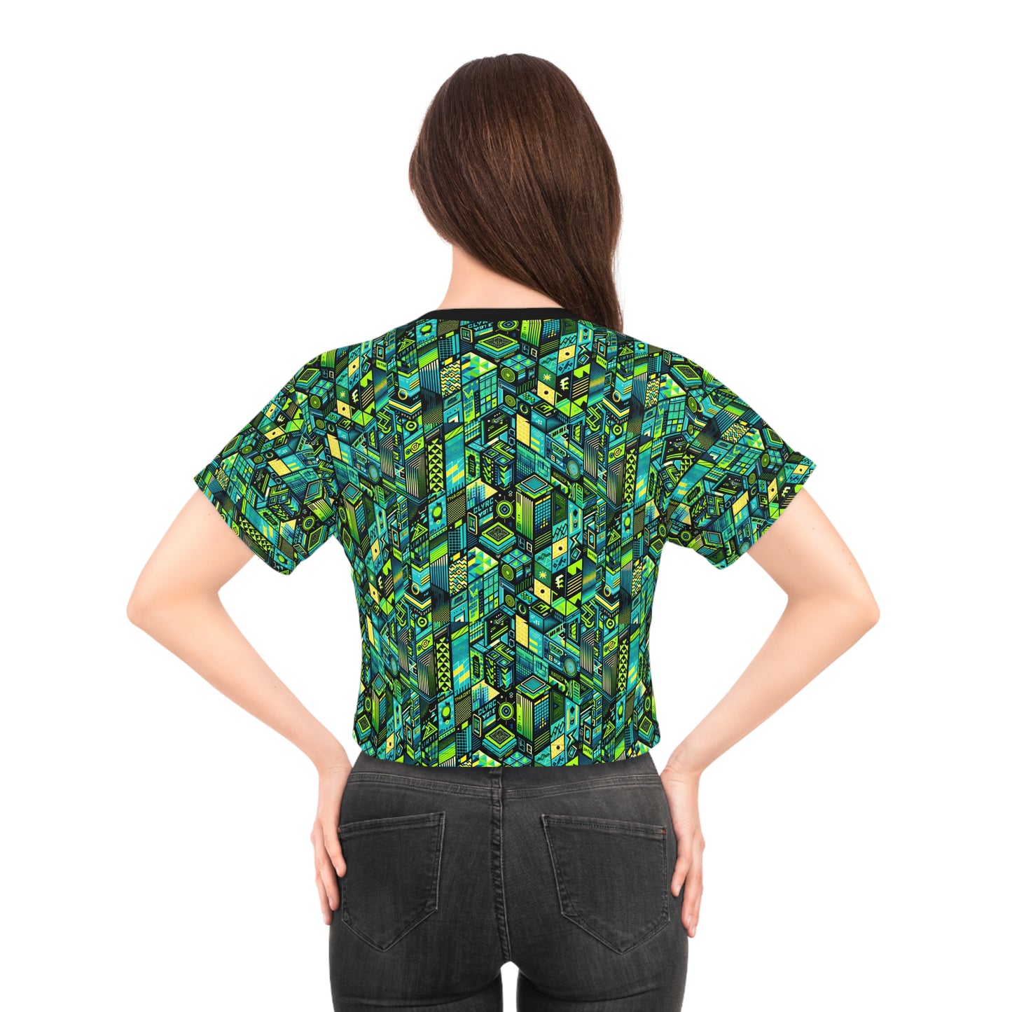 Tech-Infused Neon Tech-Forward Streetwear Crop Tee - 8404 Design-61