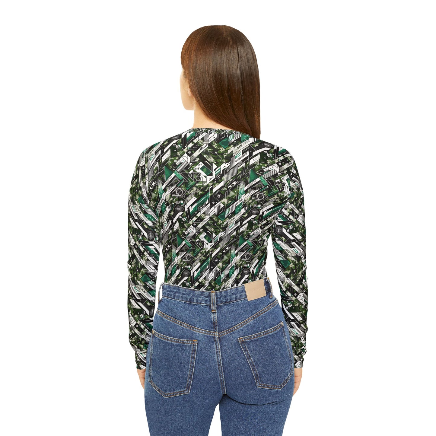 Tech Camo Fusion Tech-Forward Streetwear With a Futuristic Edge Women's Long Sleeve V-Neck Shirt - 8404 Design-63