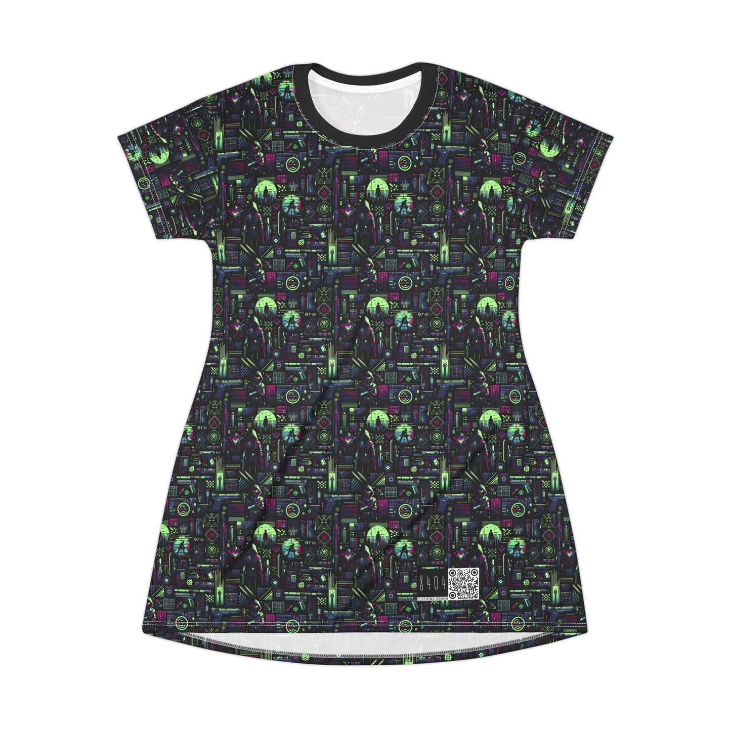 Tech Noir Futuristic Cyberpunk T-Shirt Dress - 8404 Design-63
