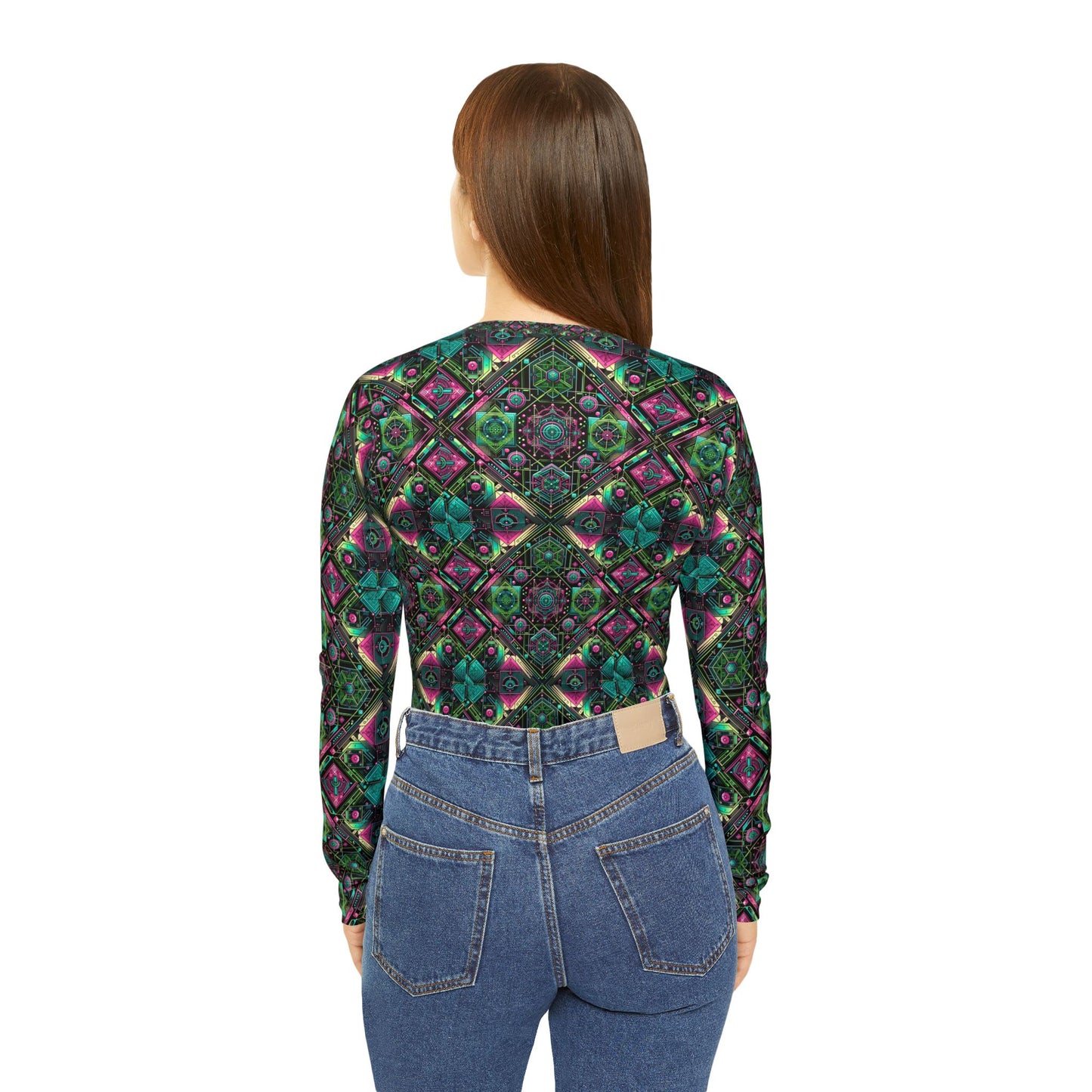Tech-Infused Graphics Tech-Forward Streetwear Women's Long Sleeve V-Neck Shirt - 8404 Design-45
