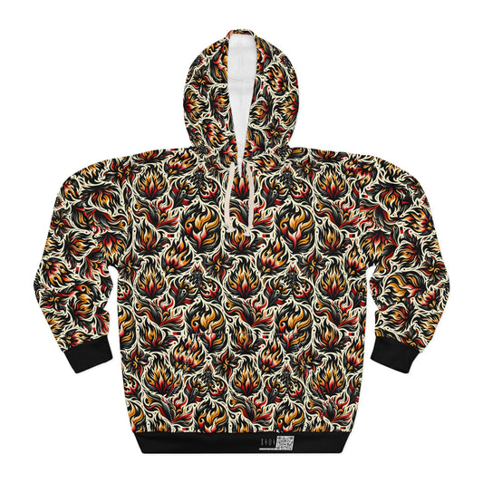 Fire & Flames Bold Streetwear Statement Pullover Hoodie - 8404 Design-57