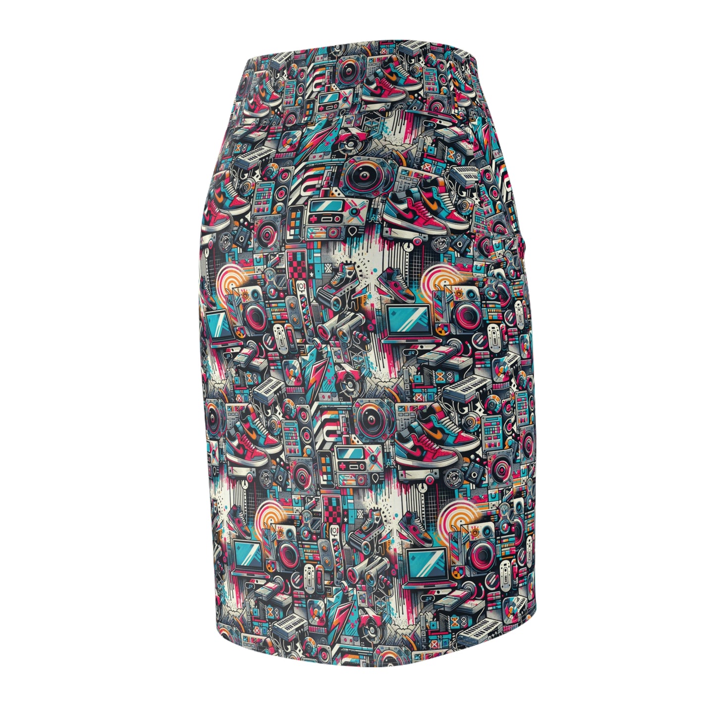 Urban Graffiti Fusion Eclectic Street Art Meets Modern Tech Culture Women's Pencil Skirt - 8404 Design-50