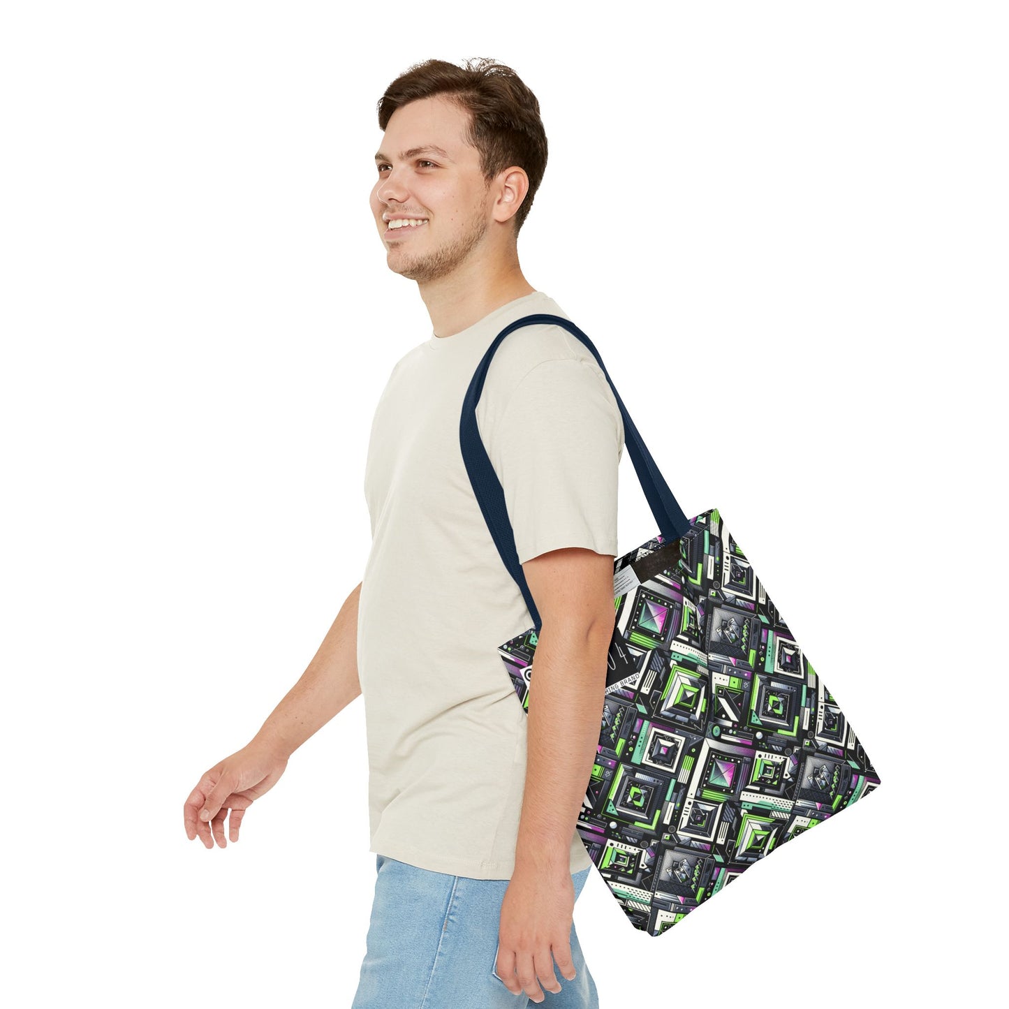 Retro Futurism Graphics Tech-Forward Streetwear Tote Bag - 8404 Design-48