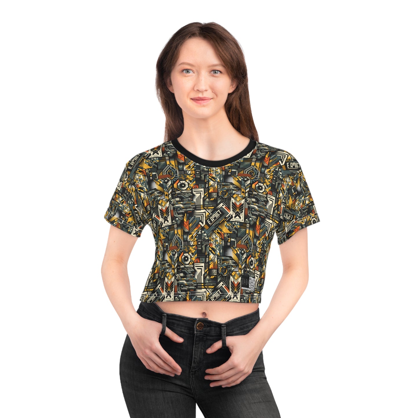 Digital Punk Futuristic Grunge Crop Tee - 8404 Design-49