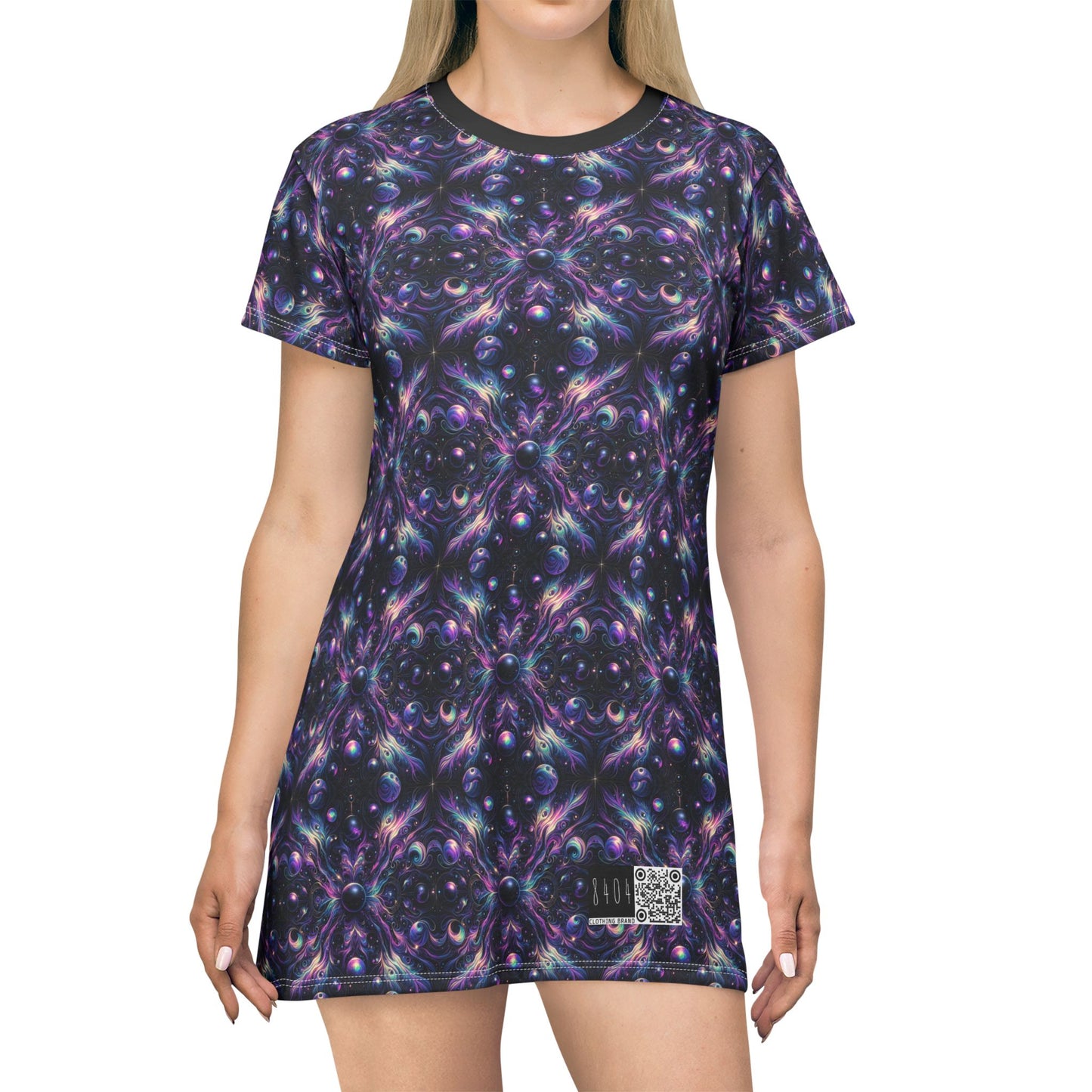 Galactic Hues Tech-Forward Cosmic Fusion T-Shirt Dress - 8404 Design-41
