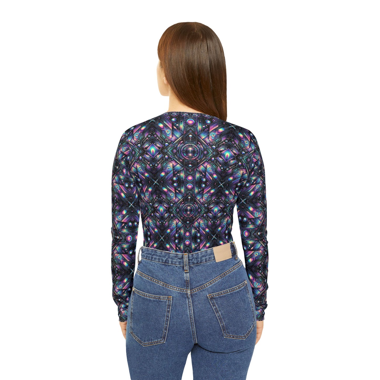Galactic Hues Tech-Forward Cosmic Fusion Women's Long Sleeve V-Neck Shirt - 8404 Design-58