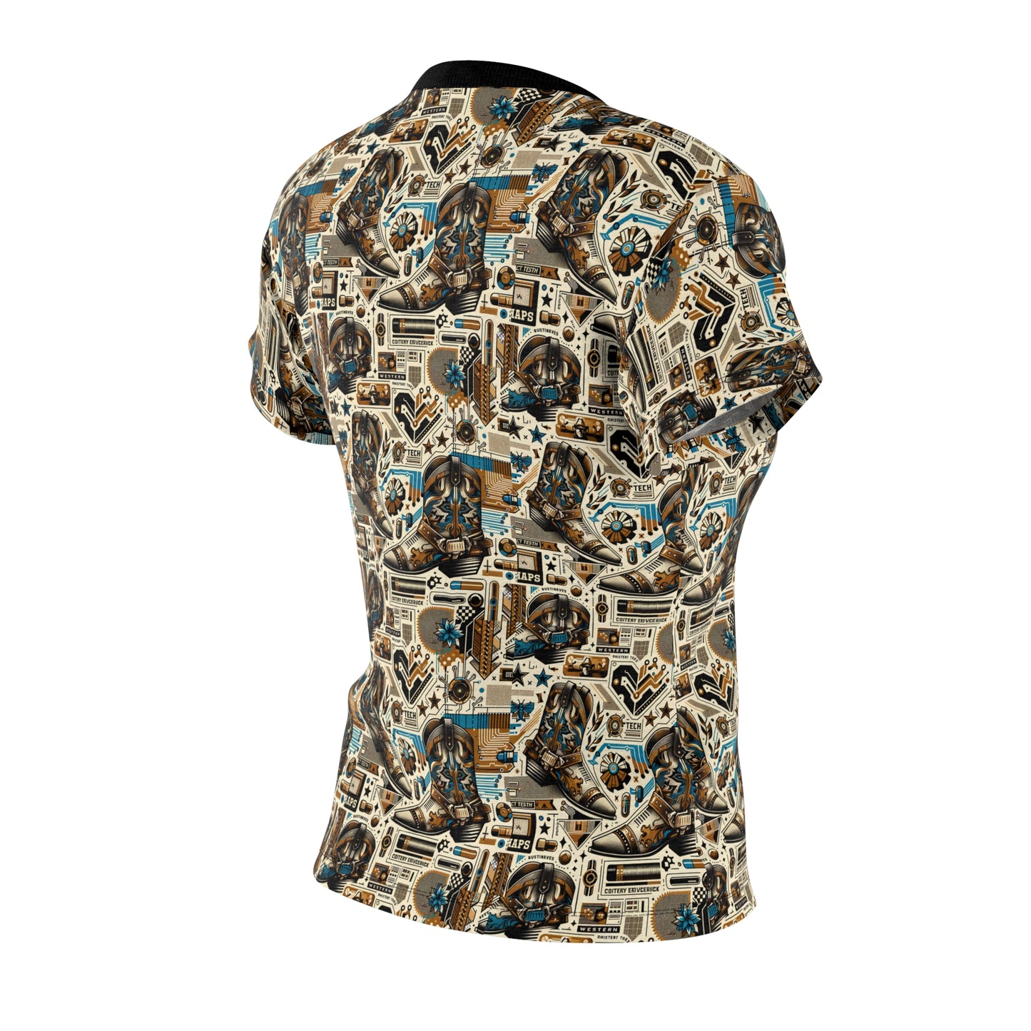 Digital Cowboy Chic Tech-Infused Western Fusion Women's Cut & Sew Tee - 8404 Design-45