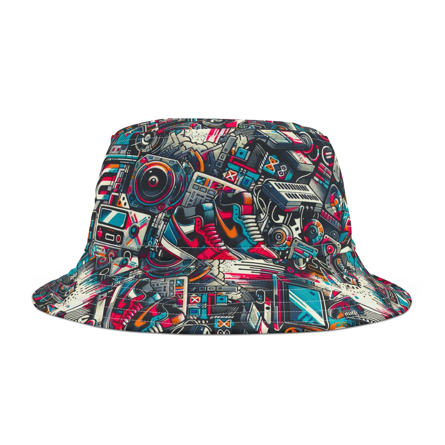 Urban Graffiti Fusion Eclectic Street Art Meets Modern Tech Culture Bucket Hat - 8404 Design-50
