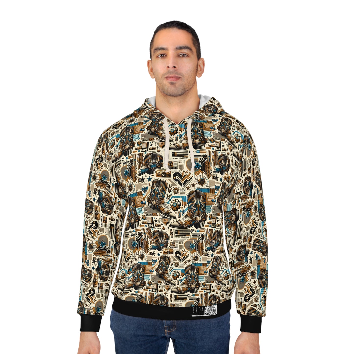 Digital Cowboy Chic Tech-Infused Western Fusion Pullover Hoodie - 8404 Design-45