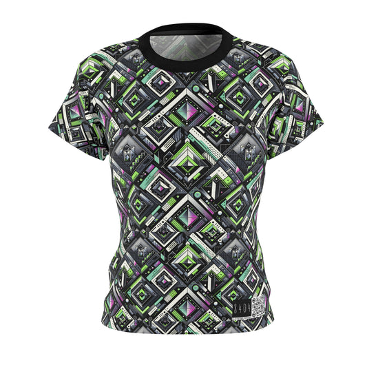 Retro Futurism Graphics Tech-Forward Streetwear Women's Cut & Sew Tee - 8404 Design-48