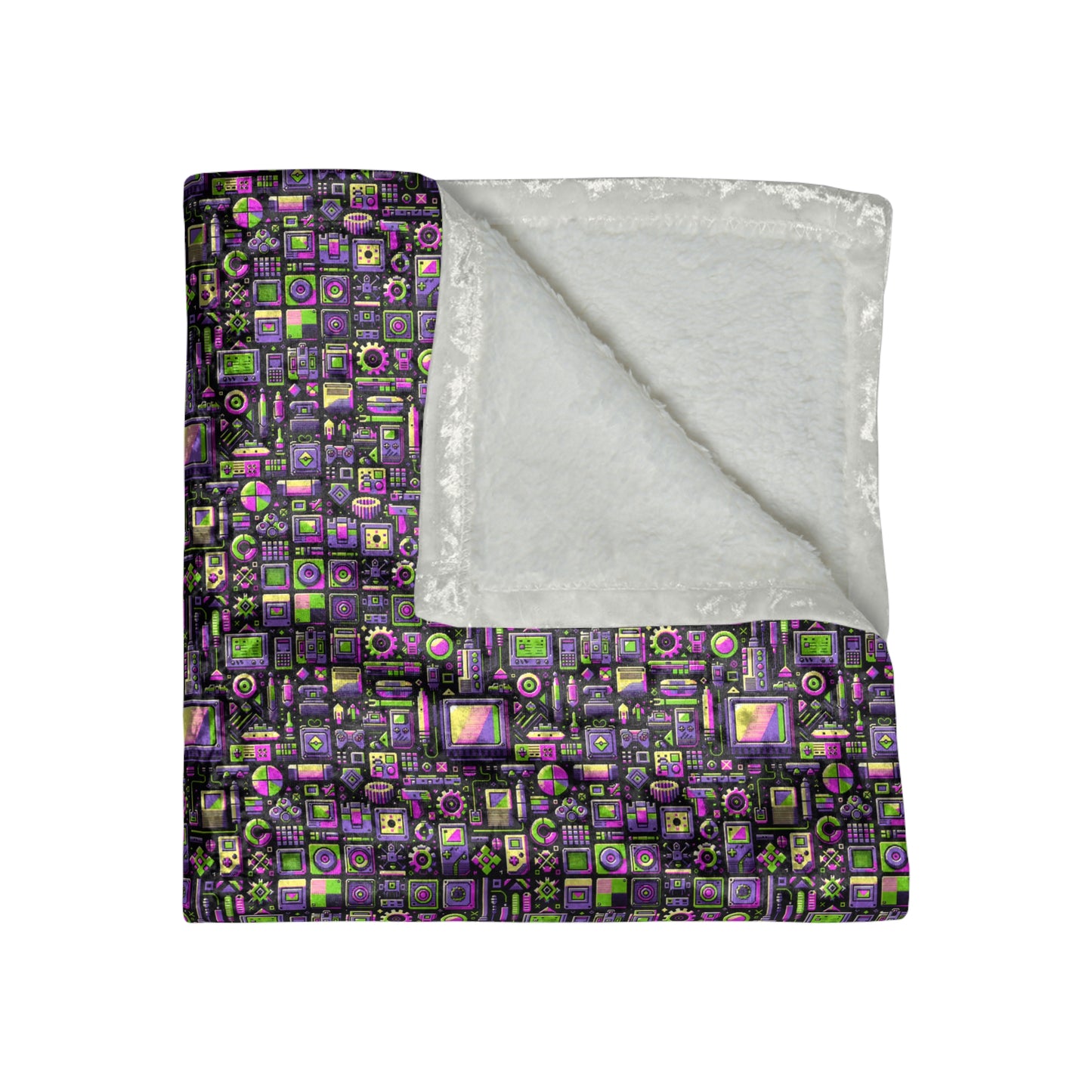 Digital Nostalgia Remix Modern Vintage Fusion Crushed Velvet Blanket - 8404 Design-67