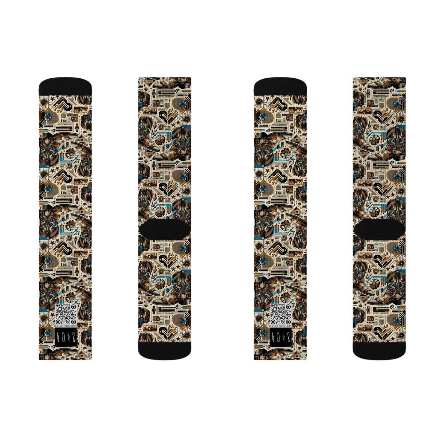 Digital Cowboy Chic Tech-Infused Western Fusion Sublimation Socks - 8404 Design-45