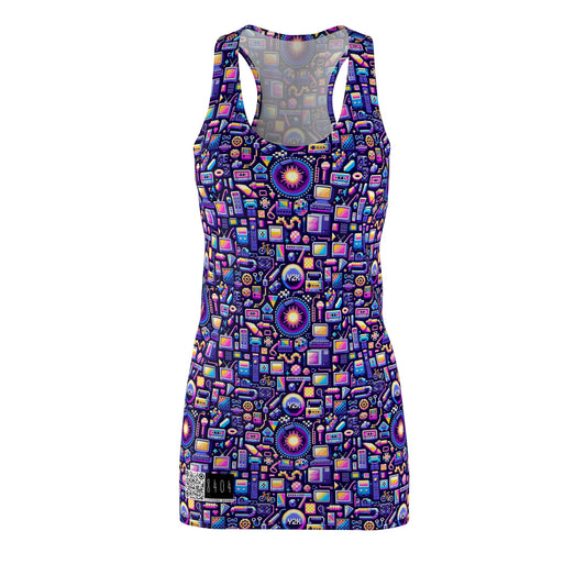 Digital Nostalgia Modern Retro Fusion Women's Cut & Sew Racerback Dress - 8404 Design-64
