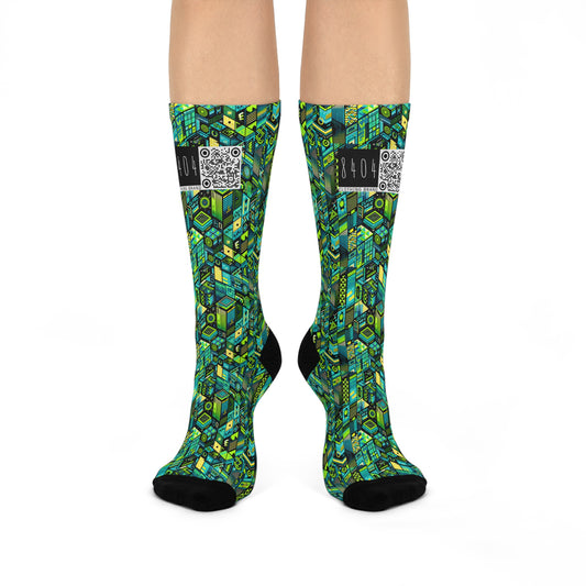 Tech-Infused Neon Tech-Forward Streetwear Cushioned Crew Socks - 8404 Design-61