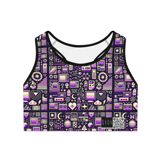 Digital Nostalgia Remix Modern Vintage Fusion Sports Bra - 8404 Design-54
