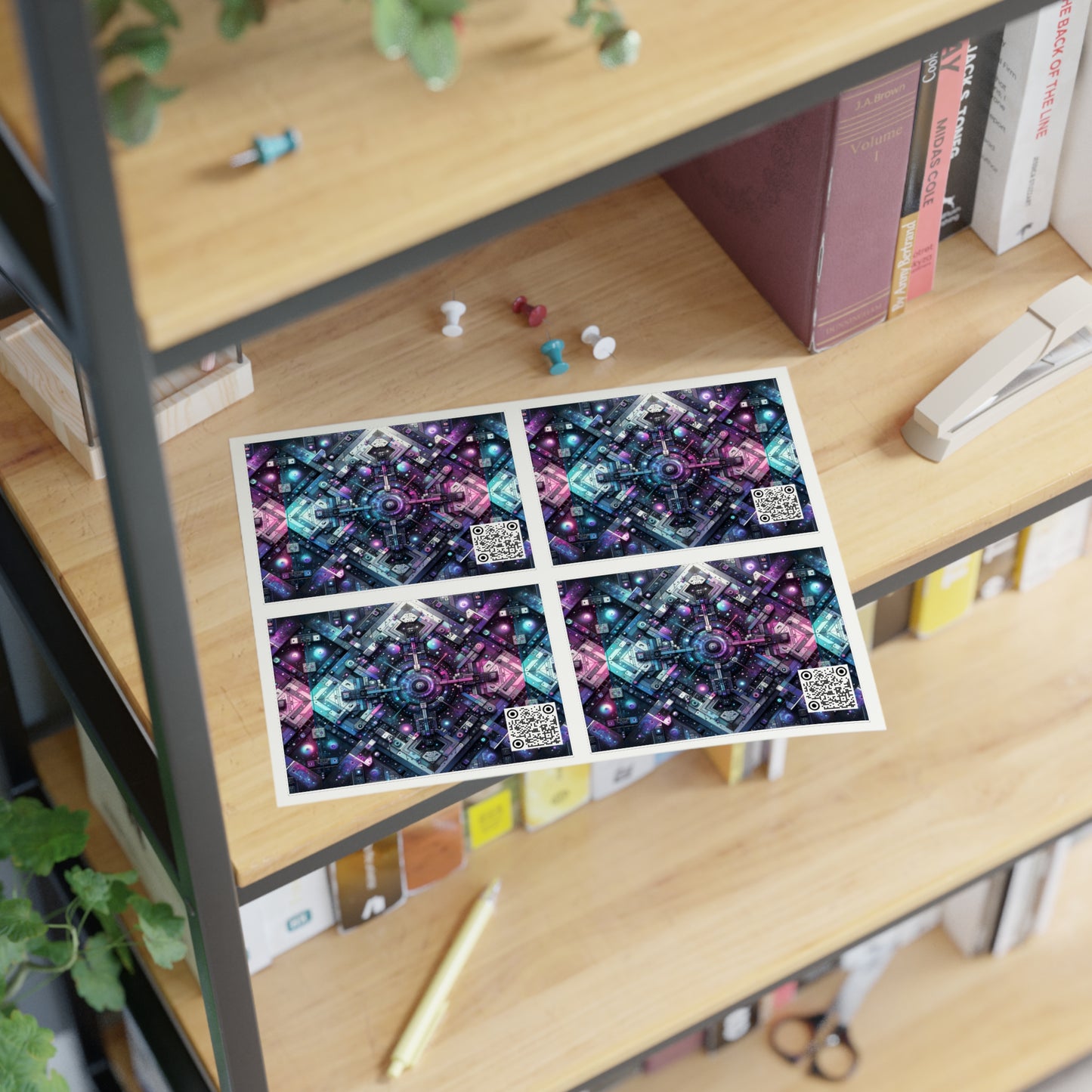 Galactic Hues Tech-Forward Cosmic Fusion Sticker Sheets - 8404 Design-54