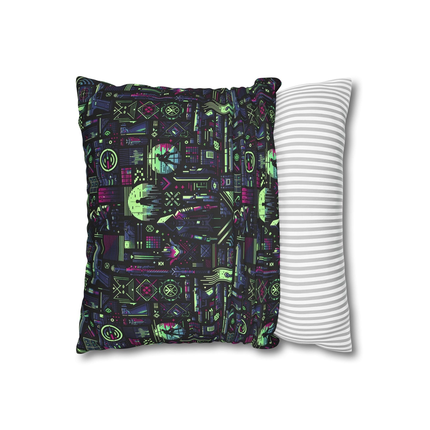 Tech Noir Futuristic Cyberpunk Faux Suede Square Pillowcase - 8404 Design-63