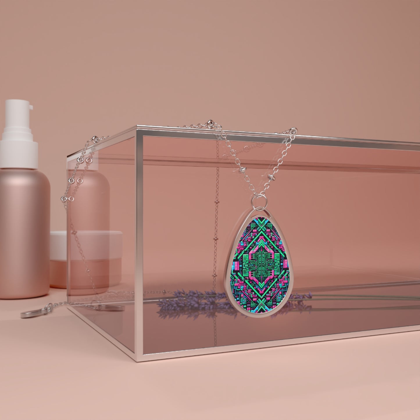 Digital Glitch Vibes Tech-Inspired Streetwear Oval Necklace - 8404 Design-71