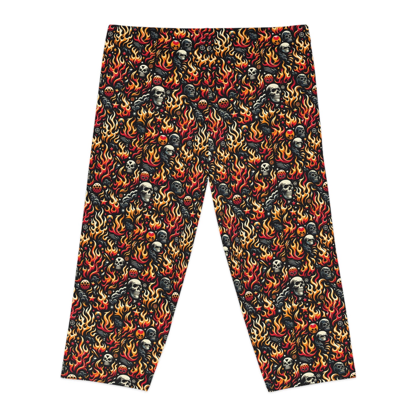 Flame Graphics Maximalist Streetwear Women's Capri Leggings - 8404 Design-76