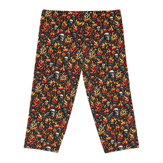 Flame Graphics Maximalist Streetwear Women's Capri Leggings - 8404 Design-76