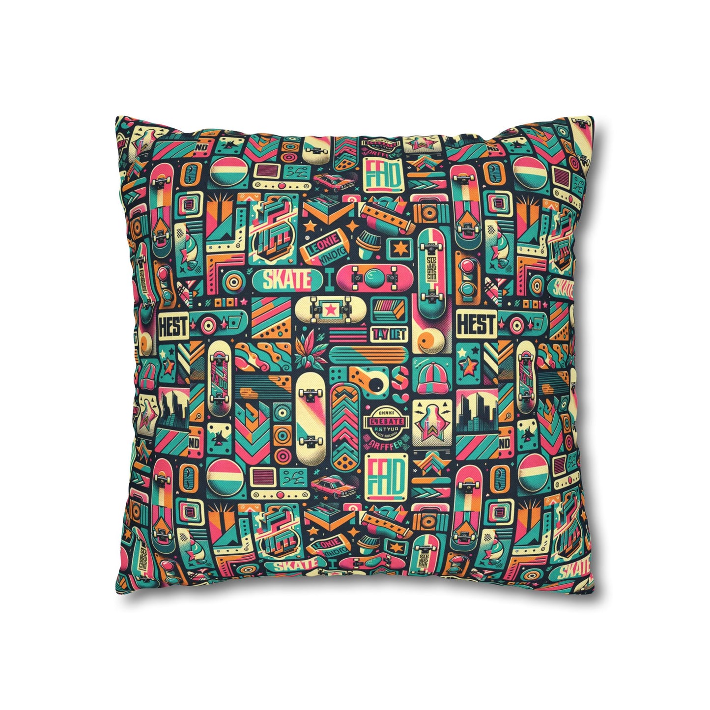 Skate Culture Revival Urban Retro Cool Spun Polyester Square Pillowcase - 8404 Design-61