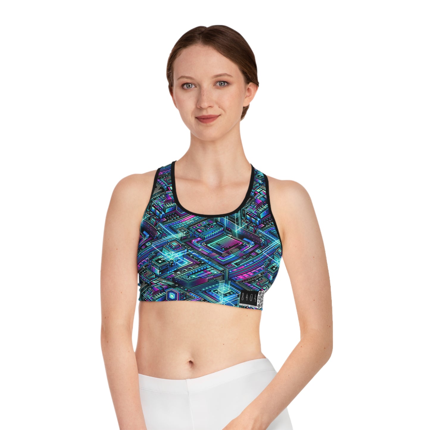 Digital Dreamland Futuristic Tech Aesthetic Sports Bra - 8404 Design-42