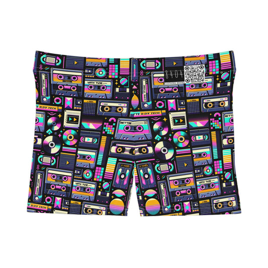 Digital Nostalgia Tech-Inspired Retro Fusion Women's Shorts - 8404 Design-48