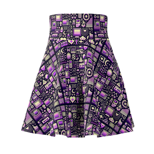 Digital Nostalgia Remix Modern Vintage Fusion Women's Skater Skirt - 8404 Design-54