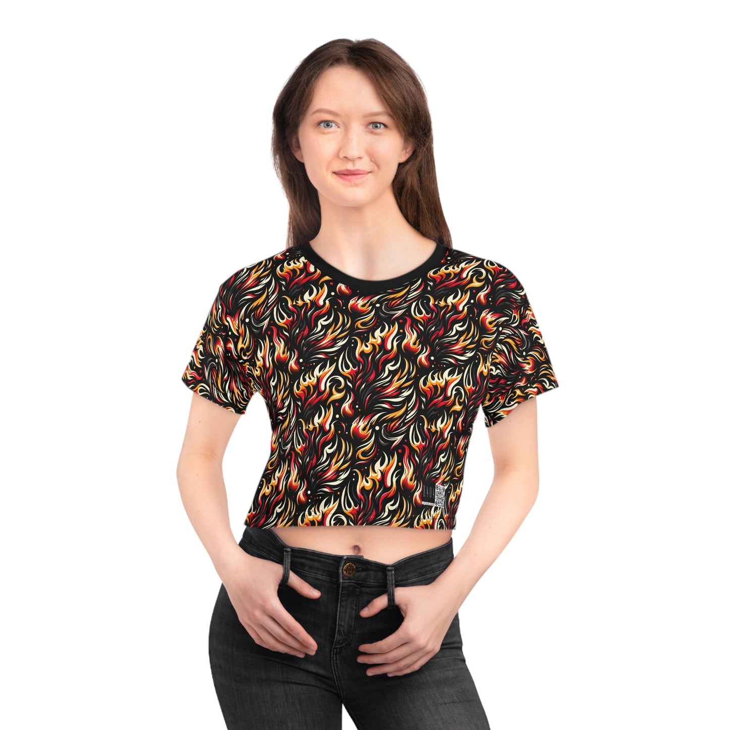 Fire & Flames Bold Streetwear Statement Crop Tee - 8404 Design-60
