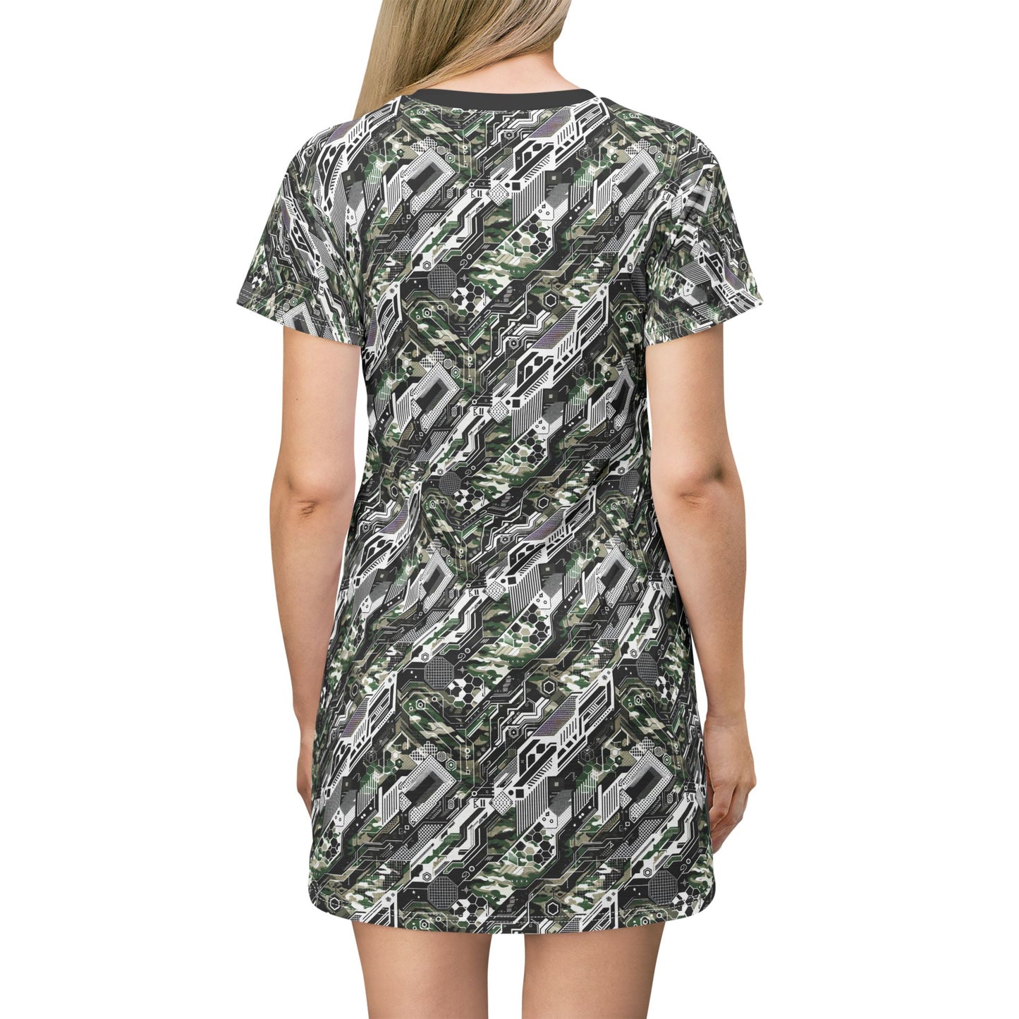 Tech Camo Fusion Tech-Forward Streetwear With a Futuristic Edge T-Shirt Dress - 8404 Design-46
