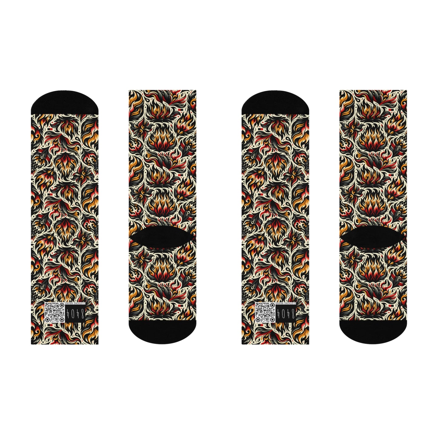 Fire & Flames Bold Streetwear Statement Cushioned Crew Socks - 8404 Design-57