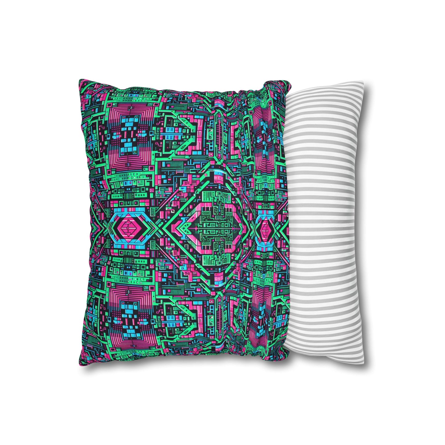 Digital Glitch Vibes Tech-Inspired Streetwear Spun Polyester Square Pillowcase - 8404 Design-71