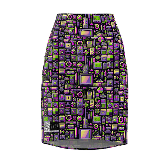Digital Nostalgia Remix Modern Vintage Fusion Women's Pencil Skirt - 8404 Design-67