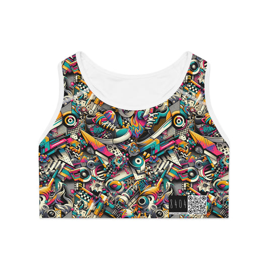 Urban Graffiti Fusion Eclectic Street Art Meets Modern Tech Culture Sports Bra - 8404 Design-55