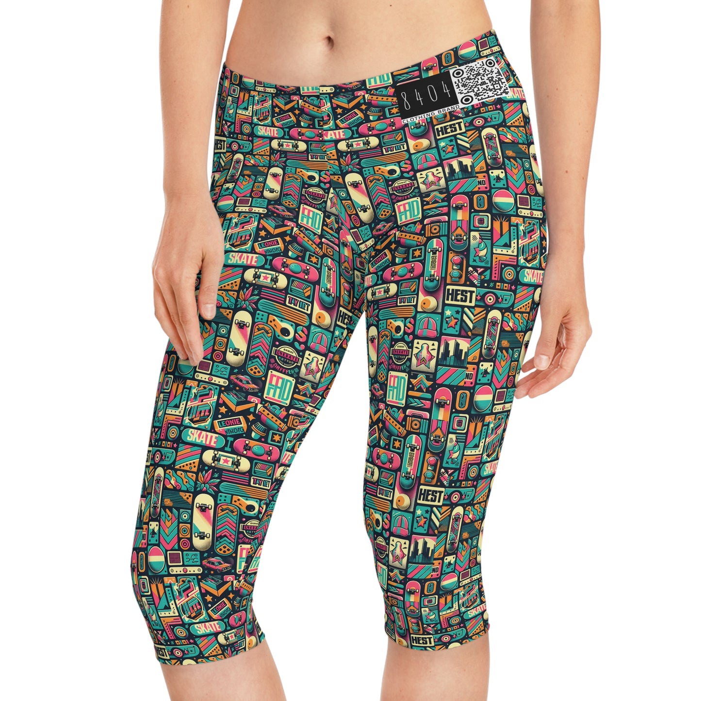Skate Culture Revival Urban Retro Cool Women's Capri Leggings - 8404 Design-61