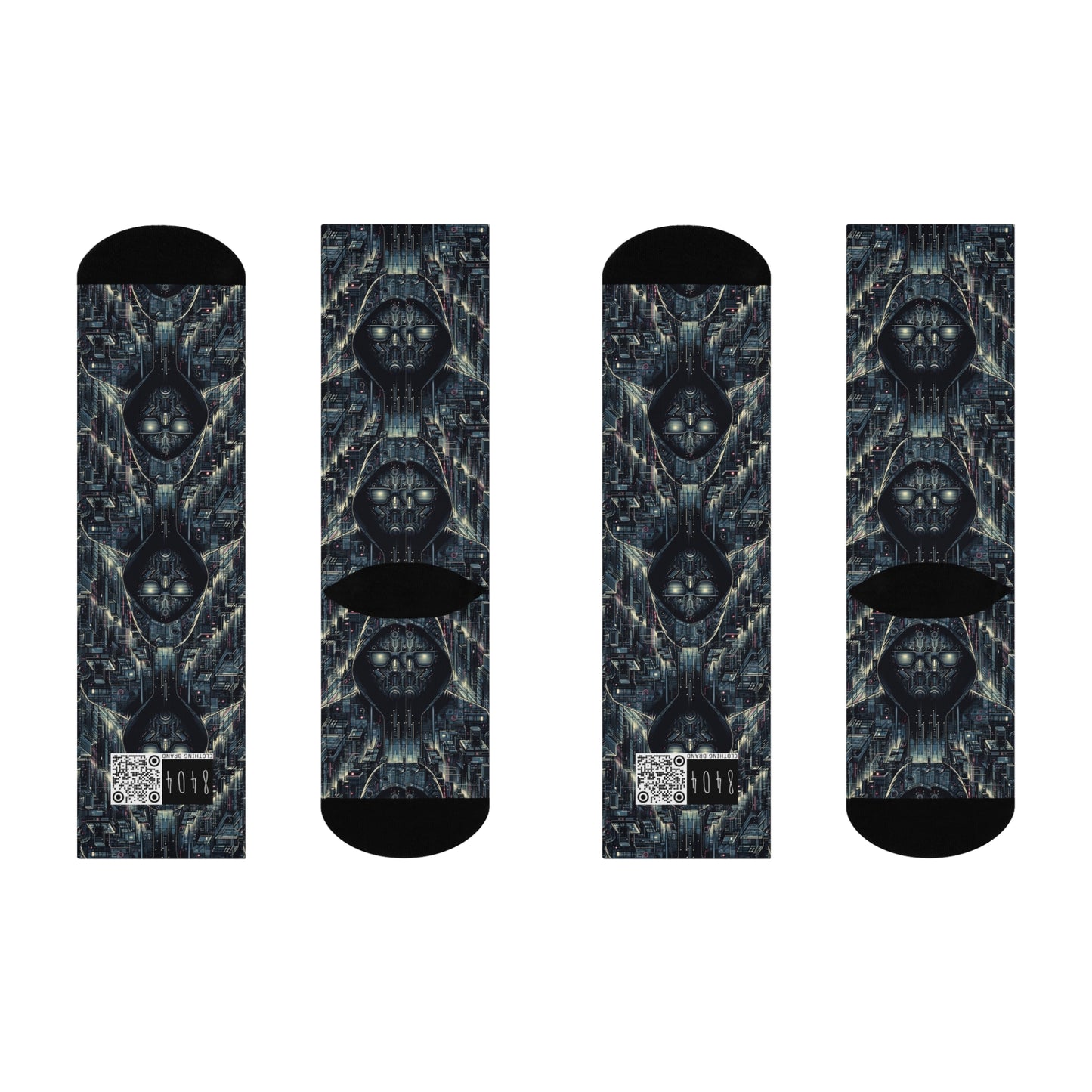 Tech Noir Aesthetics Sleek Tech Streetwear Cushioned Crew Socks - 8404 Design-56