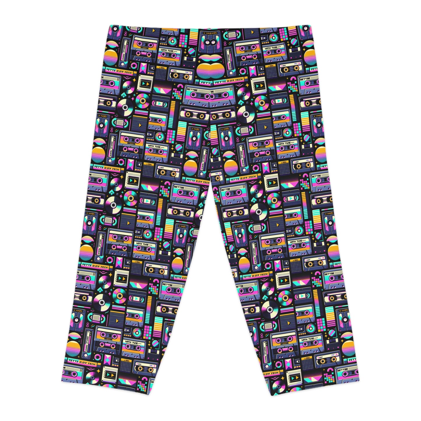 Digital Nostalgia Tech-Inspired Retro Fusion Women's Capri Leggings - 8404 Design-48