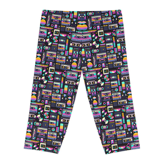 Digital Nostalgia Tech-Inspired Retro Fusion Women's Capri Leggings - 8404 Design-48