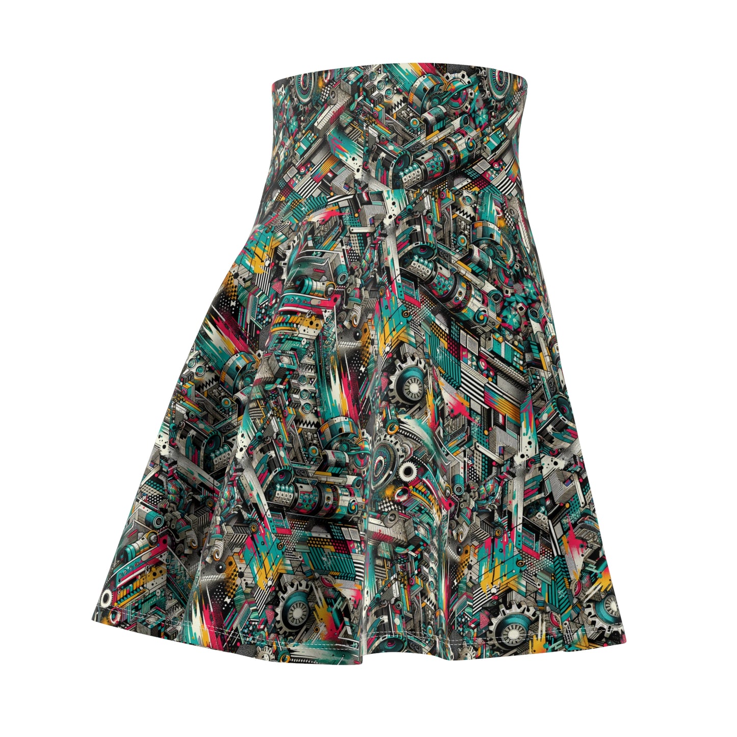 Urban Graffiti Fusion Eclectic Street Art Meets Modern Tech Culture Women's Skater Skirt - 8404 Design-51