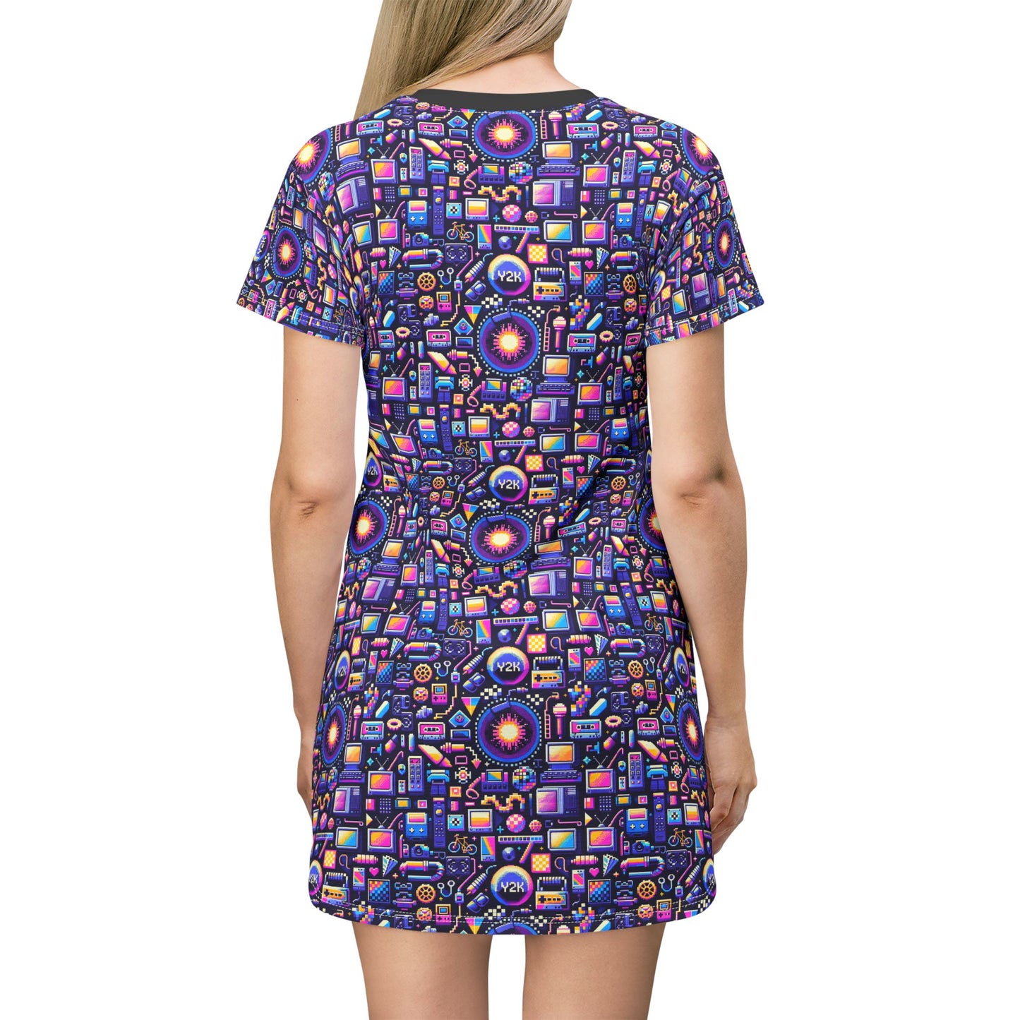 Digital Nostalgia Modern Retro Fusion T-Shirt Dress - 8404 Design-64