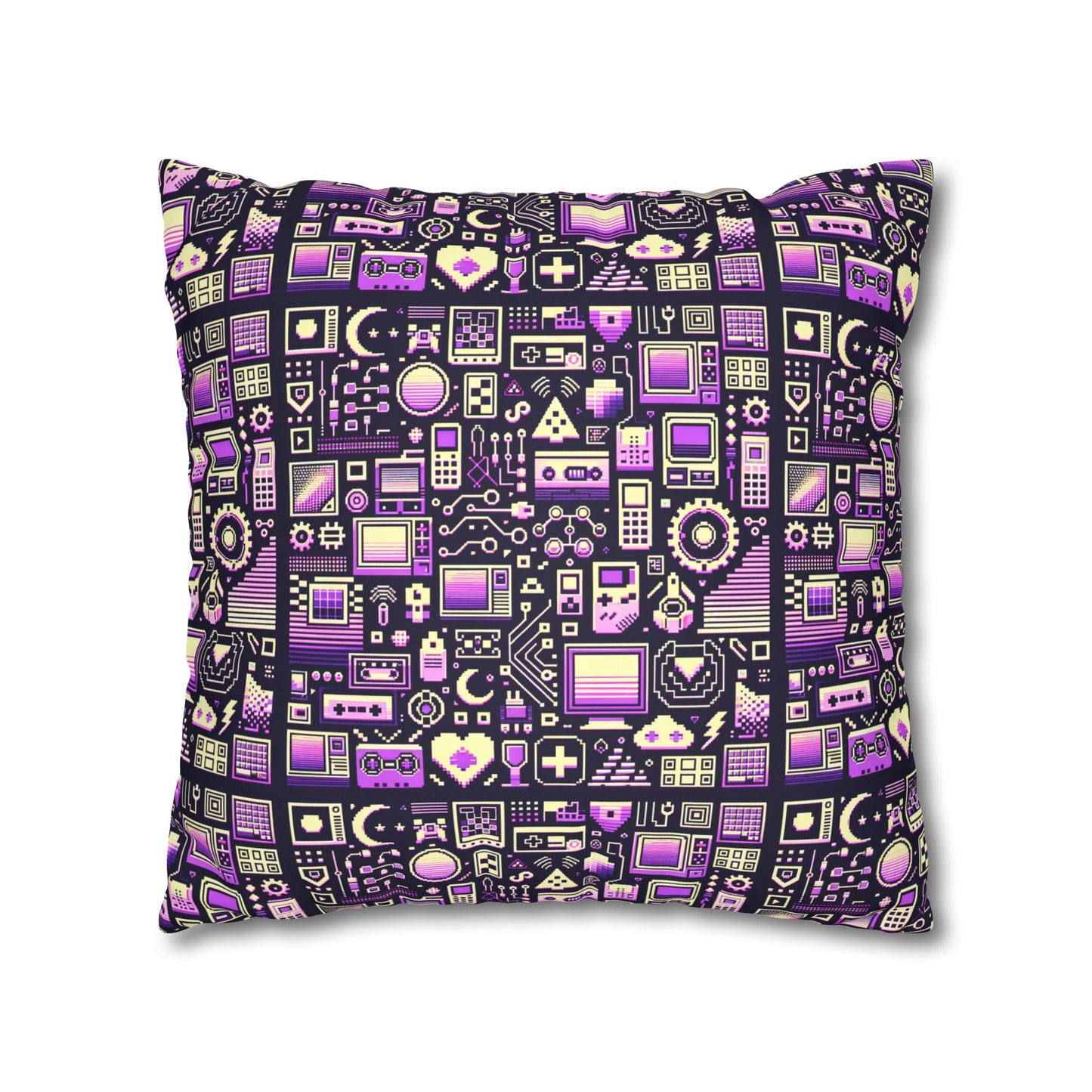 Digital Nostalgia Remix Modern Vintage Fusion Faux Suede Square Pillowcase - 8404 Design-54