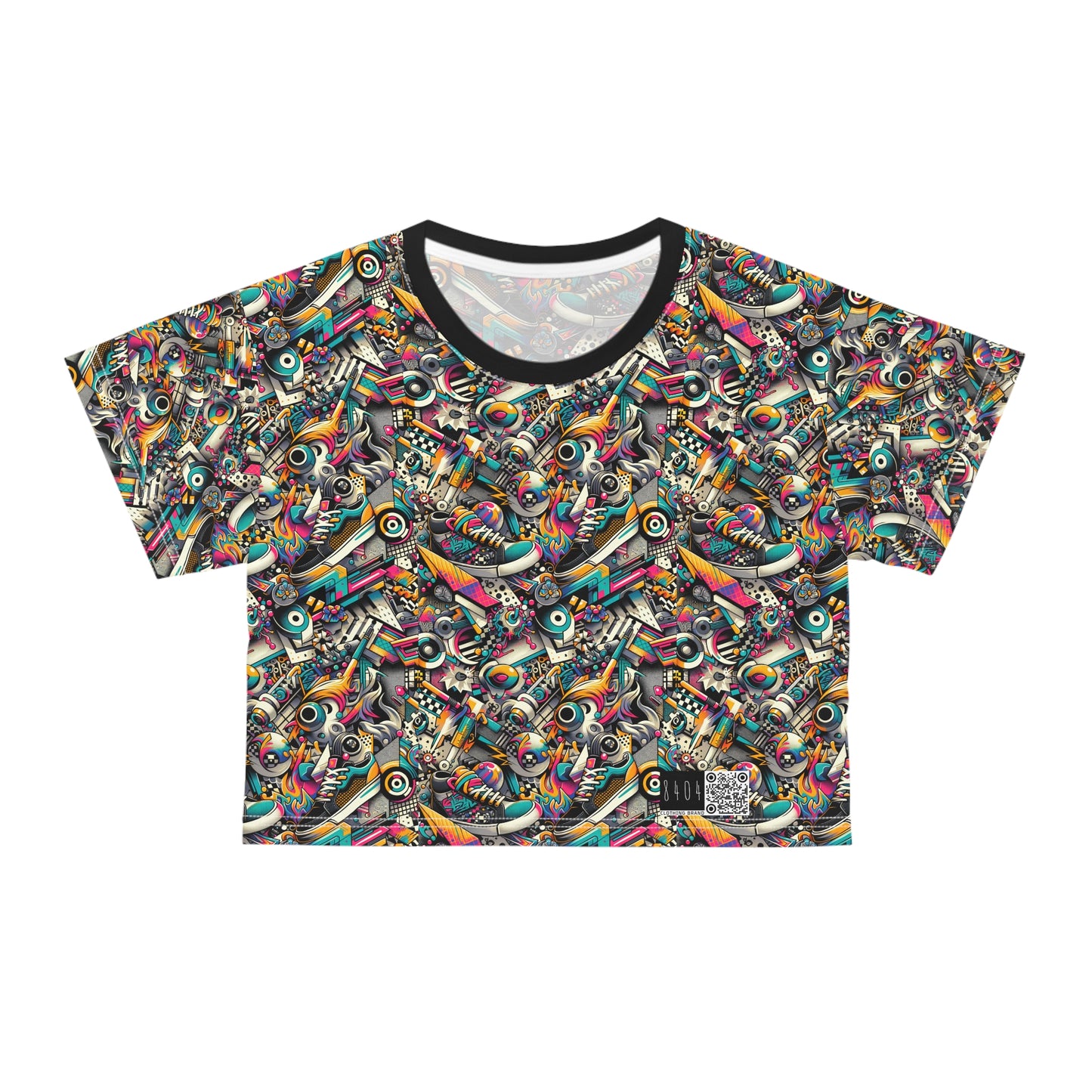 Urban Graffiti Fusion Eclectic Street Art Meets Modern Tech Culture Crop Tee - 8404 Design-55