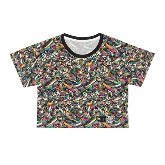 Urban Graffiti Fusion Eclectic Street Art Meets Modern Tech Culture Crop Tee - 8404 Design-55