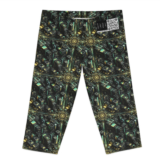 Tech Noir Graphics Tech-Inspired Streetwear Women's Capri Leggings - 8404 Design-66