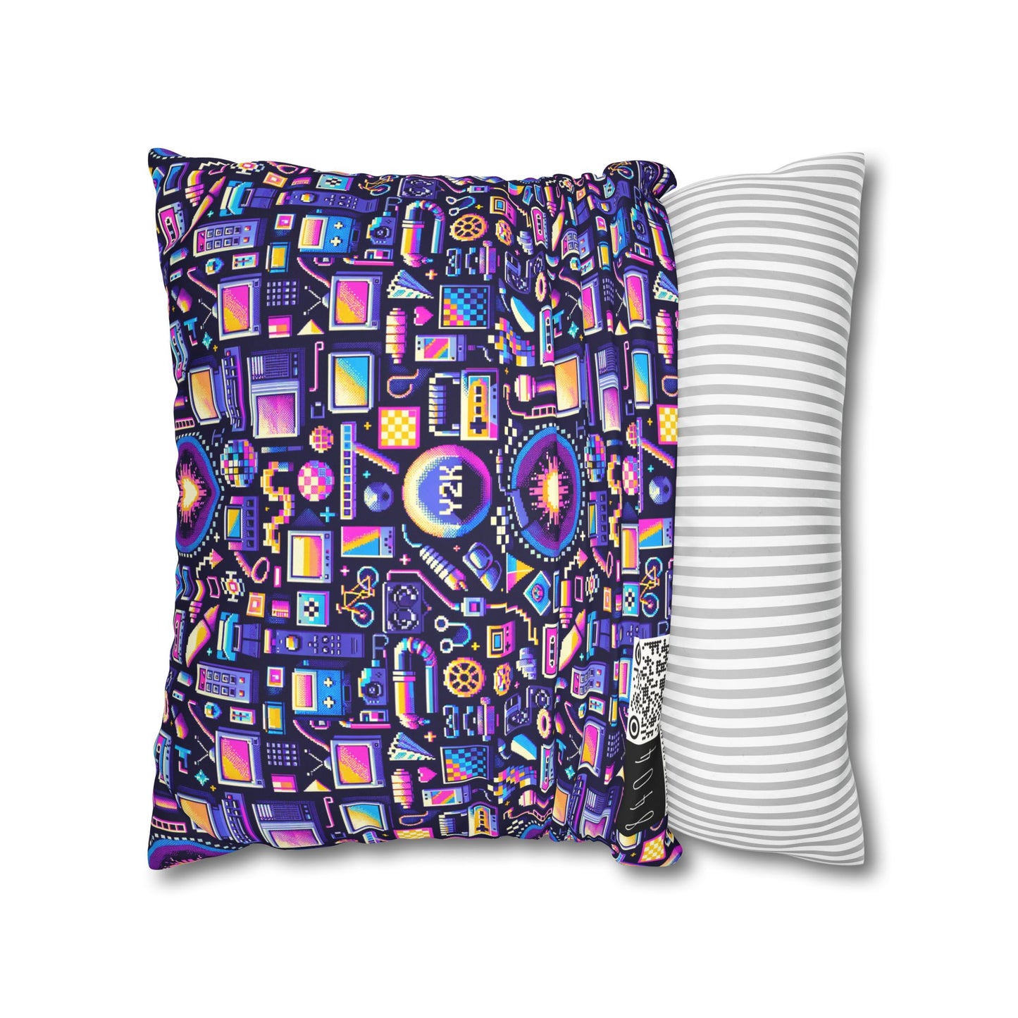 Digital Nostalgia Modern Retro Fusion Faux Suede Square Pillowcase - 8404 Design-64