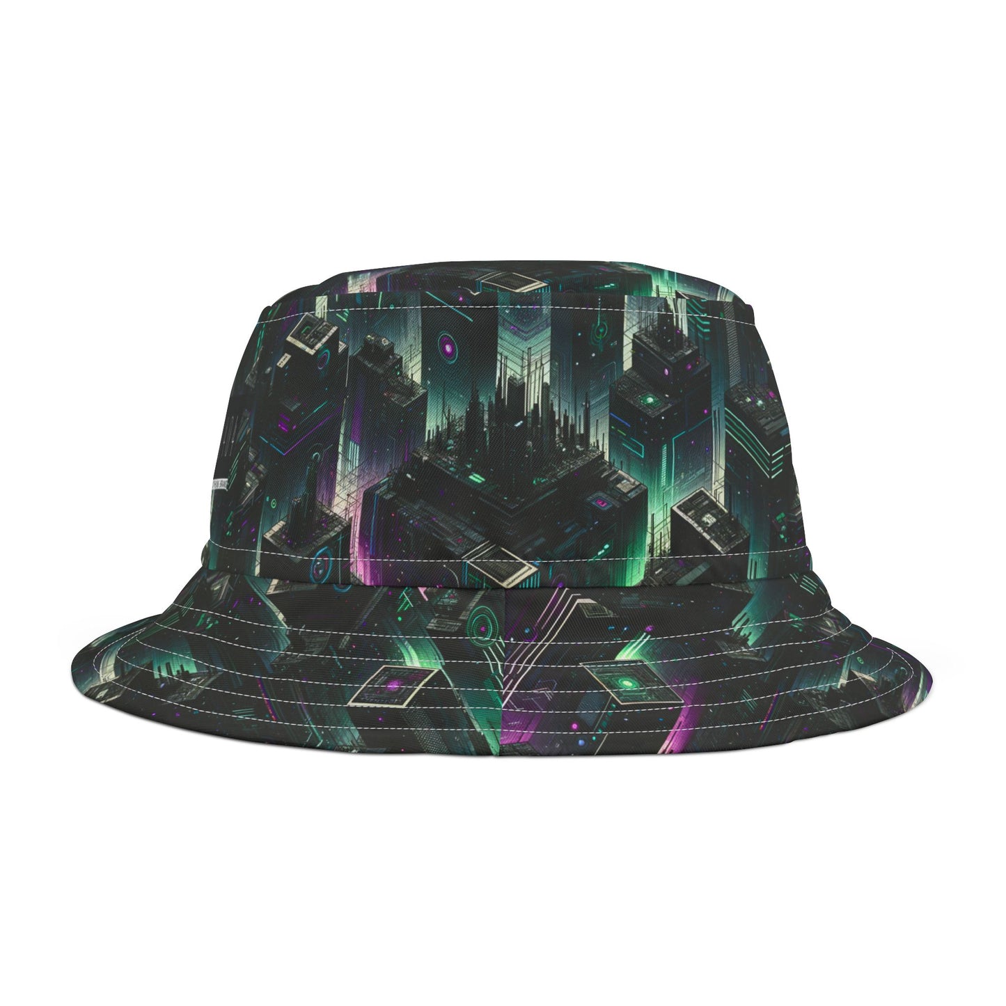 Tech Noir Aesthetics Tech-Forward Urban Dystopia Bucket Hat - 8404 Design-44
