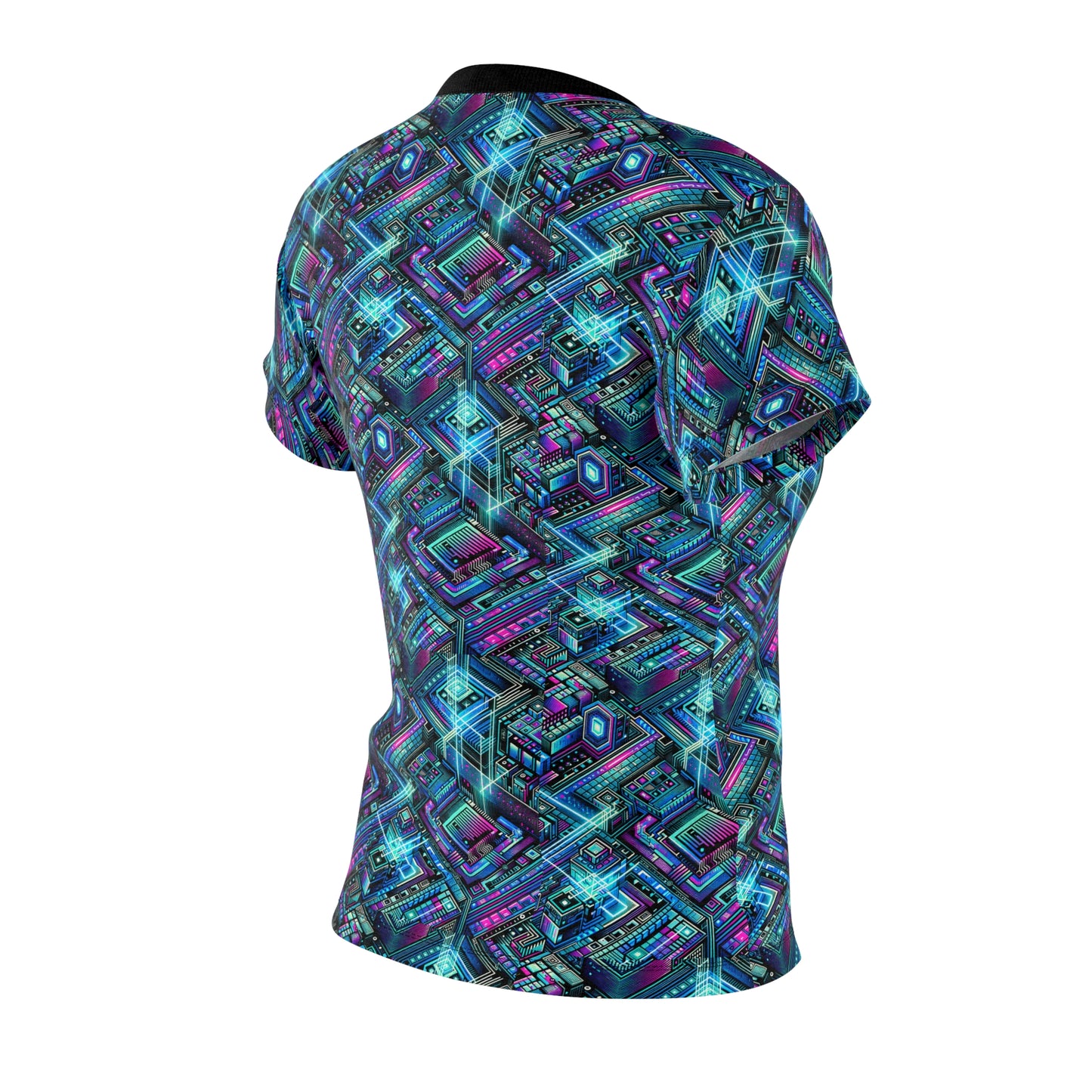 Digital Dreamland Futuristic Tech Aesthetic Women's Cut & Sew Tee - 8404 Design-42
