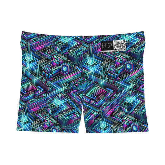 Digital Dreamland Futuristic Tech Aesthetic Women's Shorts - 8404 Design-42