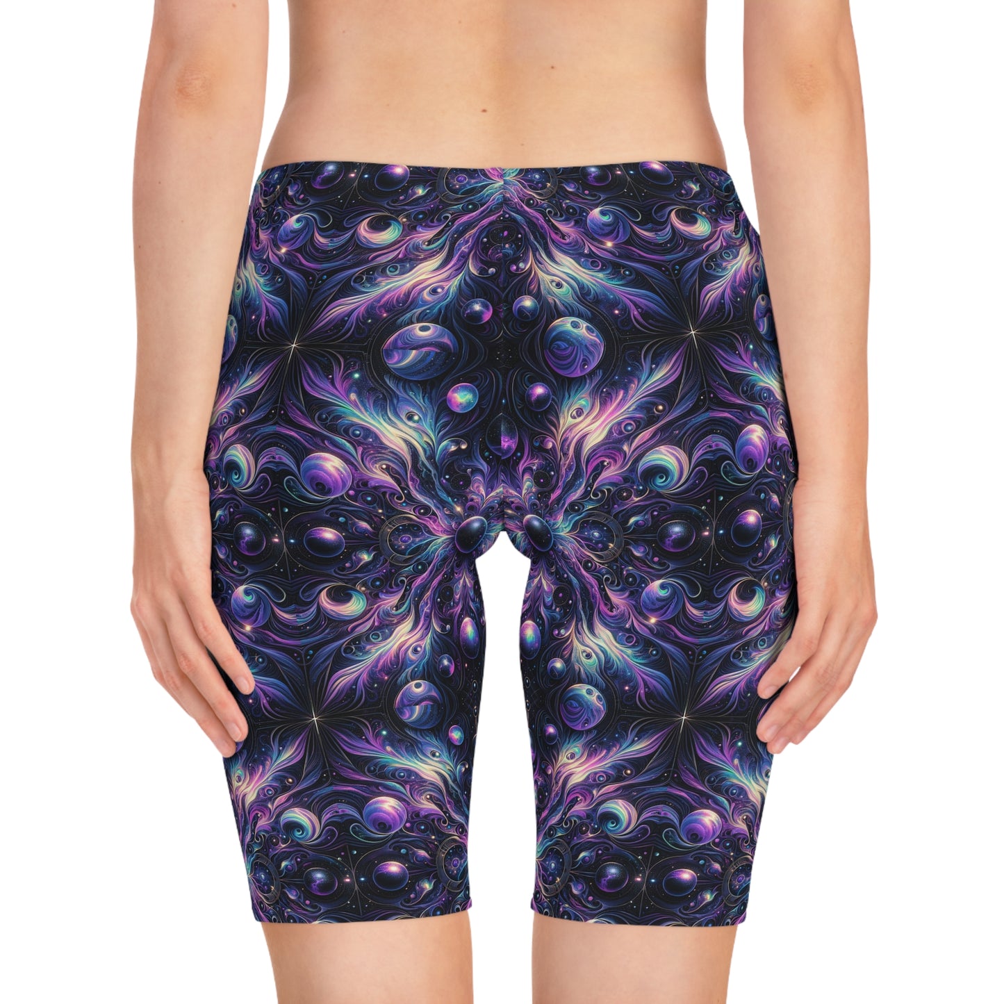 Galactic Hues Tech-Forward Cosmic Fusion Women's Bike Shorts - 8404 Design-41